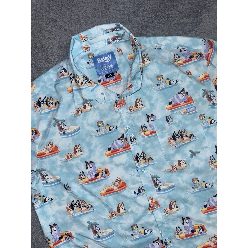 RSVLTS Button Up Shirt Men's 2XL Bluey "Everybody In The Pool" Performance